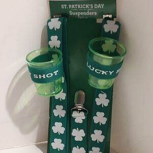 Snap Suspenders featuring a St. Patrick's Day design with 2 Shot Cups